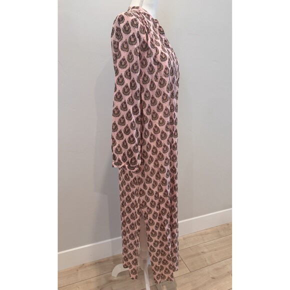 Roller Rabbit Paisley Print Caftan Dress Women’s S Pink Multi Side Slits Buttons - Picture 2 of 12